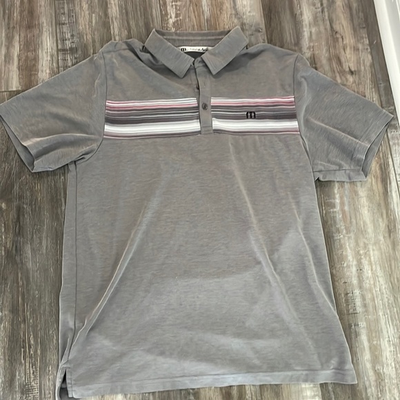 Travis Mathew Other - TRAVIS MATHEW Grey White Striped Golf Polo Mens Short Sleeve Shirt